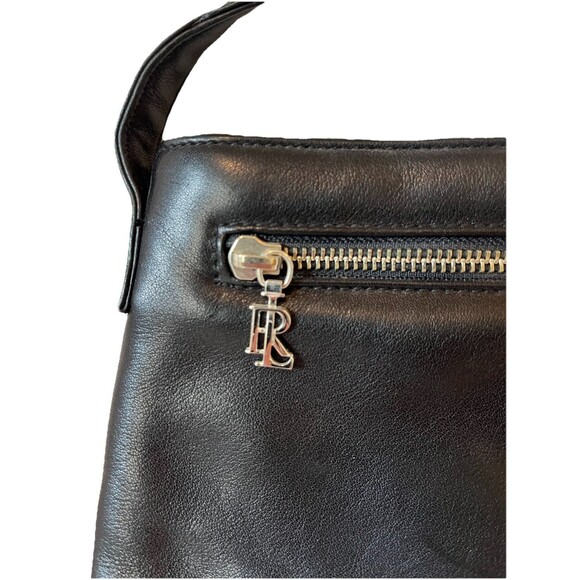 Ralph Lauren Black Leather  Shoulder Crossbody Bag, Silver RL‎ Logo - Picture 4 of 9